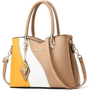 Women’s Sp Khaki PU Leather Tote Satchel | Crossbody Shoulder Handbag